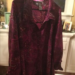 3x CATHERINES purple paisley button up shirt *NICE